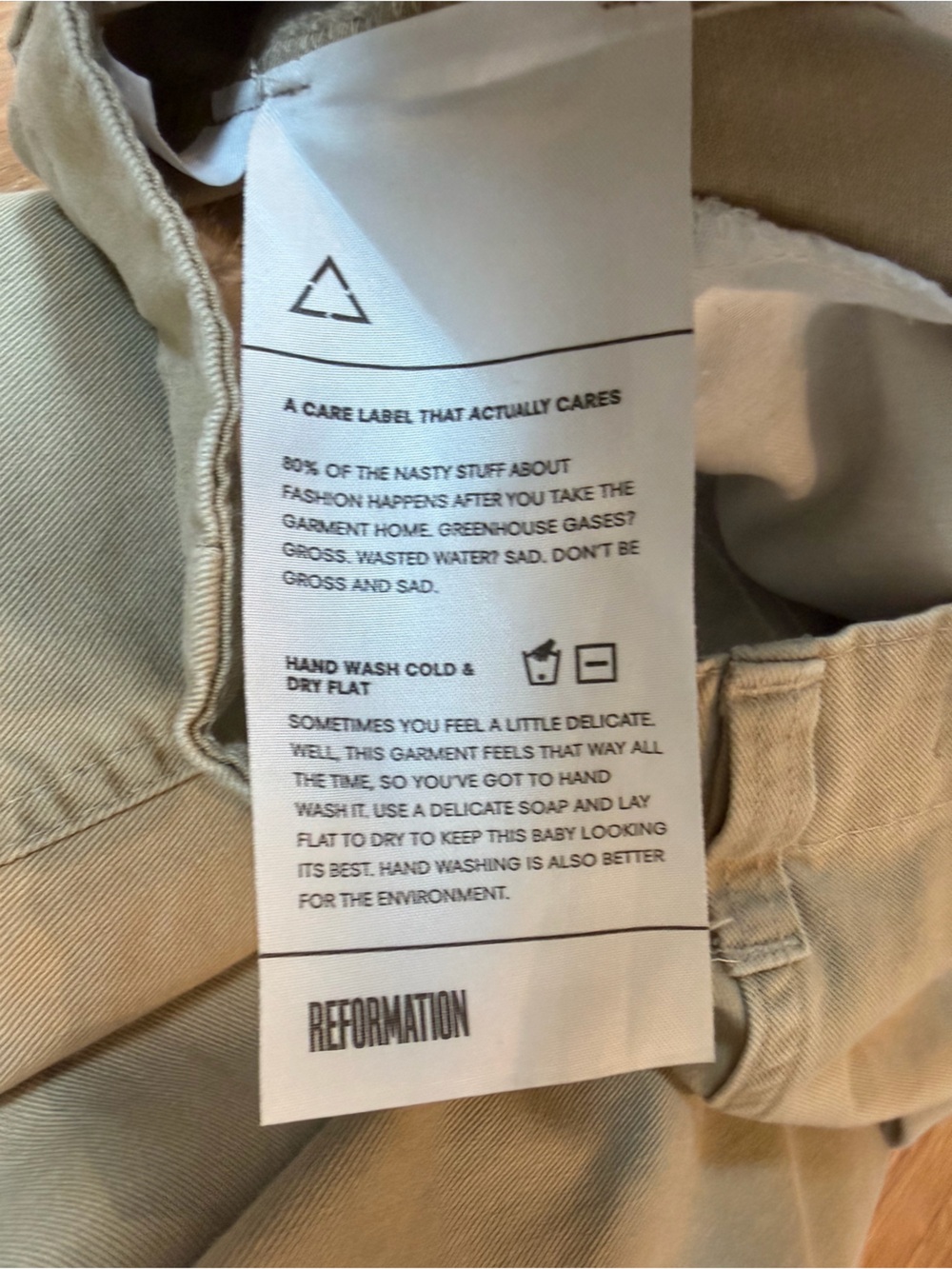 Reformation Khaki Raw Hem Military Vat Dye Flat Front Pants Size S - Picture 11 of 11